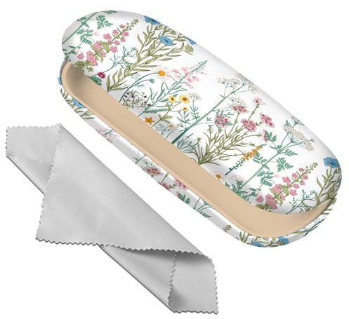 Deokke Brillenetui, Hartschale, Brillen-Schutzhülle, Brillenhalter-Box mit Reinigungstuch für Damen und Herren, niedlich (H14 - Blaues Blumenmuster)