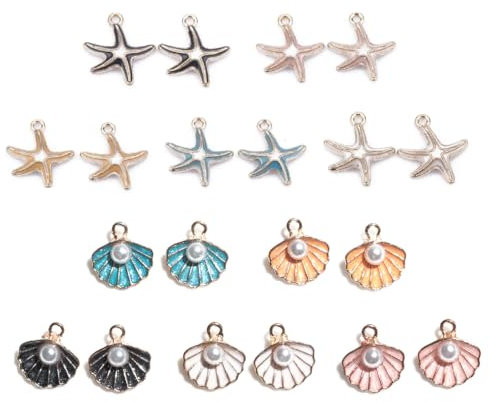 Vergoldete Emaille Anhänger, 10 Stücke Gemischte Emaille-Charm-Anhänger, Emaille Muschel Seestern Charms Anhänger, Anhänger Craft Charms Zubehör, für Halskette Armband Ohrringe DIY Schmuck Machen