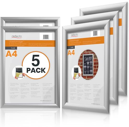 Deflecto Pk Lot de 5 cadres photo A4 en aluminium Argenté