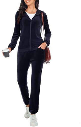 Aottori Tuta Donna Velluto Ciniglia Invernale da Ginnastica Casual Completa Sportiva Casa Manica Lunga Pigiami Due Pezzi Felpa Con Cappuccio e Pantaloni Navy Blue XL