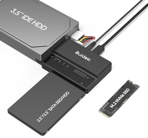 SUIDEK Adaptateur M.2 vers SATA, Lecteur de Disque dur USB 10 Gbps, Adaptateur PCIe NVMe, SATA et IDE, Prend en charge (clé M et clé M+B) les SSD M.2 de Toutes Tailles, SSD/HDD SATA et HDD IDE de 3,5