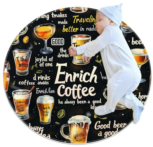 XJLAPWS Runde Teppiche Becher-Muster Bier Bodenteppiche Indoor Dekorativer Flächenteppich Für Schlafzimmer Esszimmer Büro Eingangsbereich Küche