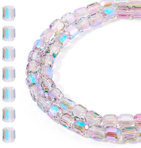 Bestewelry 2 Strands Barrel Glass Beads Column Transparent Crystal Beads Medium Purple Loose Spacer Glass Beads Bulk for Home Door Window Decoration