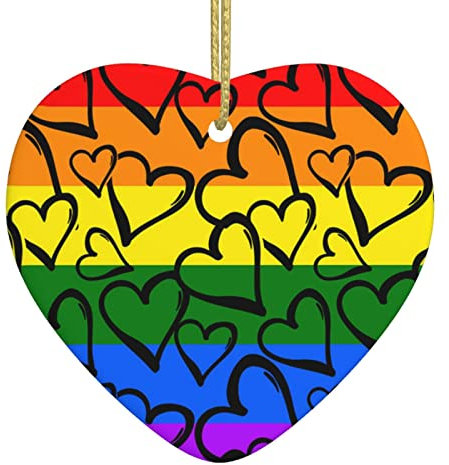 Gay Pride Regenbogen Muster Weihnachten Keramik Liebe Anhänger Weihnachtsschmuck Hängende Baumschmuck Home Decor
