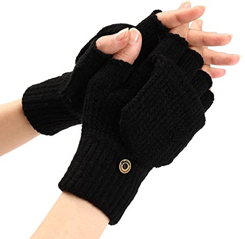 Orbgons Halbfinger Handschuhe Unisex Warme Winter Fingerlose Handschuhe für Männer Frauen Fingerlose Handschuhe Damen Camping Wandern Laufen Radfahren Fahren Handschuhe Ohne Finger (Black, One Size)