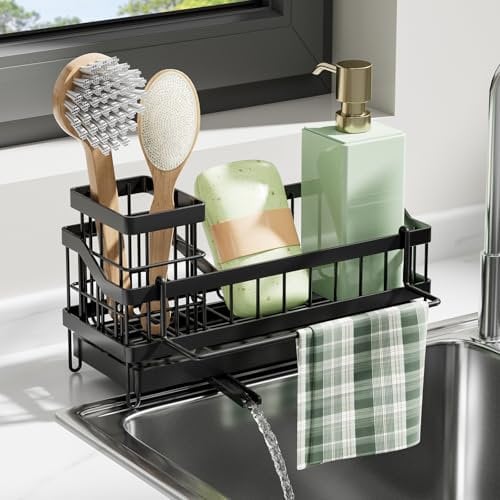 iHomara Organizador de Fregadero iHomara para la Cocina, Soporte para Esponja, escurridor de Platos de Acero Inoxidable, Porta jabón, Organizador de Fregadero, organización del Fregadero de Cocina