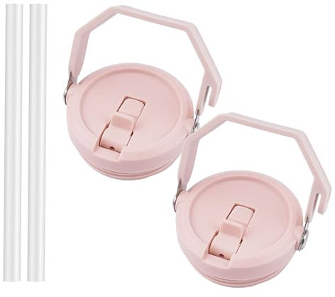 2 Pack 40 oz Tumbler Flip Straw Lid Replacement Fit for 40 oz Stanley Quencher, Leak Proof,Handle On Top,Reusable Tumbler Cover Compatible with 40oz Stanley Quencher (Pink)
