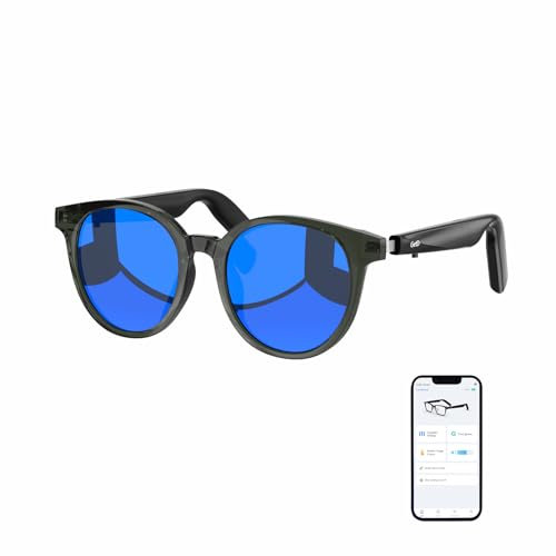 GetD Bluetooth Glasses, Open-Ear Smart Glasses, Polarized Sunglasses, Bluetooth5.4 Audio Glasses, Voice Assistant, Call Noise Reduction, UV Protection Lens for Men & Women (Grey Frame + Blue Lens)