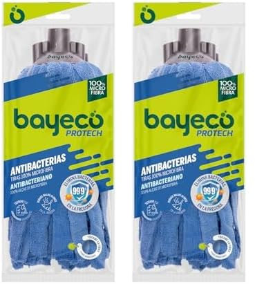 Bayeco - Copptech Antibacterias Suelos Protegidos - Fregona de Tiras 100% Microfibras - Elimina el 99,9% de bacterias y hongos en la fregona - Gran capacidad de absorción - 1 unidad (Paquete de 2)