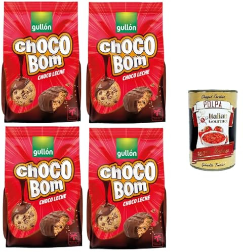 Italian Gourmet Choco Bom Biscotti al Cioccolato al Latte 4 x 200g Kekse | Füllige Milchschoko-Note, dolce pausa da condividere, knusprig zum Kaffee, Gesamtnettogewicht 800 g + Kostenlos Polpa 400g