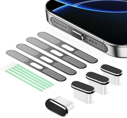 Yamobi 4er Set USB C Staubschutz Ladebuchse Schutz,USB C Schutz & Lautsprecher Staubschutz für iPhone 15/16 Series,Reinigungsset mit Handy Staubschutz Stöpsel