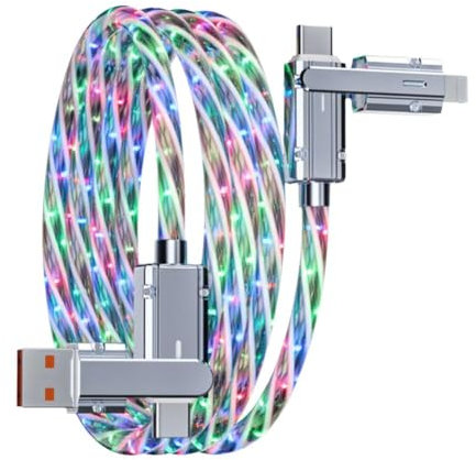RGB Fast Multi Charging 3 in 1 3.3FT Starlight Colorful Glowing USB Type C Cable,RGB to USB LED Light USB C,60W/6A Ul A/C up