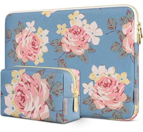 DOMISO 17,3 Pouces Housse Ordinateur Portable pour 17-17,3 Dell ASUS HP Chromebook Samsung Notebook,Motif de Fleurs Protection Pochette/Sac PC Portable avec Pochette pour Accessoires，Bleu