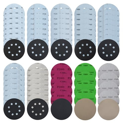 71 Stück Schleifpapier 125mm Klett Set,Nass Trockene Schleifpads, 60/150/240/400/800/1000/1500/2000/3000/5000 Körnung,8 Loch und Ohne Loch,für 8 Loch Exzenterschleifer