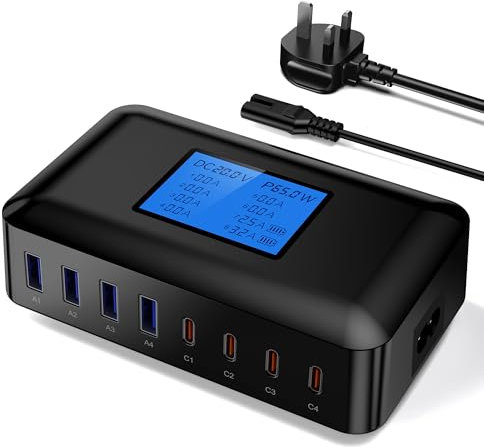 Sanicata 200W USB Charging Station,8 Port USB Charger Hub GaN Desktop Fast Charger for Multiple Devices, LCD Display Multi USB C Block Charger for iPhone 16 15 14 13 Pixel Samsung Galaxy iPad