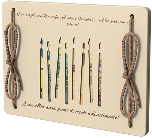 Biglietto in Legno con Motivo | Regalo Divertente e Originale in Denaro | Custodia per Banconote o Portafoglio in Legno per Compleanni e Viaggi (Candela di Gioia)
