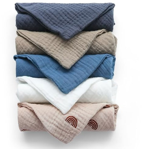 KQDRAVINE Salviette in mussola per neonati, 5 panni in cotone 23 x 23 cm, traspiranti e pannolini di garza, ideali per la pulizia (1)
