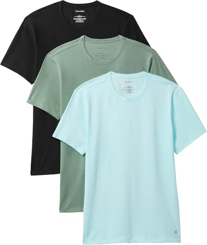 Calvin Klein Herren S/S Crew Neck 3Pk Lv00Nb4185 S/S T-Shirt, Blau (Black W SEA Spray EMB, SEA Spray W), L