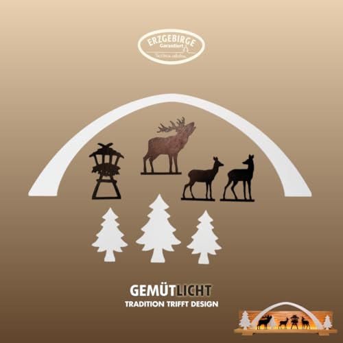 weigla - Figurenset 8 TLG. original Erzgebirge I Motiv Wald weiß/braun I Figurenset für Dekosockel I detailreiche Holzkunst I Weihnachtsdeko mit Futterkrippe, Waldtieren, Bäumen & Bogen