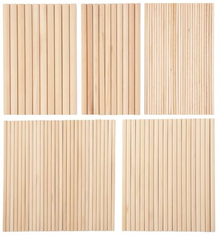 Louttary 100 PièCes Tiges de Goujon en Bois Tige de Goujon Artisanat Bois 1/8,3/16,1/4,5/16,3/8X6 Pouces Bâtons pour L'Artisanat Bricolage de de Mariage