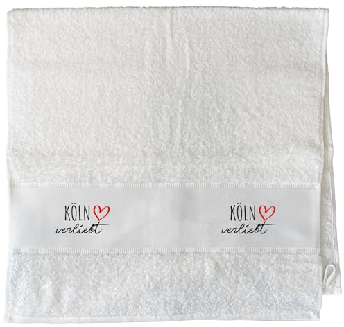 Huuraa Handtuch Köln verliebt Geschenk | 50x100cm White Baumwolle Handtuch Geschenkidee Weißes Gästehandtuch mit Motiv Gästetuch Weich und Saugstark