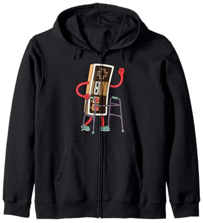 Old Joystick Walking with Cane Cartoon Zip Hoodie