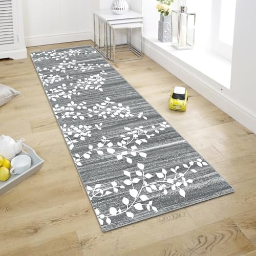 WTHYGB Teppich Läufer Flur, Küchenläufer 80x200cm rutschfest Waschbar | Bettvorleger für Waschküche, Vorzimmer, Schlafzimmer Küche und Wohnzimmer, Carpet Grau Blau