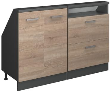 Vicco Dachschrägenschrank-Set Rion, Sonoma/Anthrazit | B120 x T46 cm, 2er Set, platzsparend für Dachschrägen