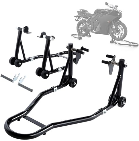 GEARCELL Motorradständer, 400 kg Tragkraft mit U+L Gabel Schwinge Spule passend für Yamaha Honda Kawasaki 2 Stück vorne und hinten