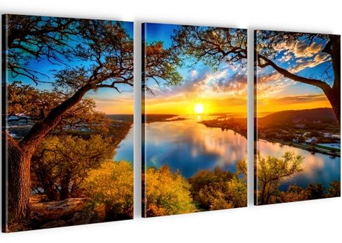 Novart Wandbilder Landschaft 3 Teilig Wandbilder für Wohnzimmer Schlafzimmer Büro 20 x 30 cm - 3 Bilder Himmelblau Landschaft N043030a