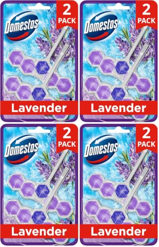 Domestos Power 5 Lavender Toilet Rim Blocks 2x 50 g toilet freshener with a long-lasting fragrance clean and freshen for up to 300 flushes (Pack of 4)