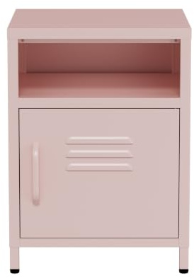 Lendo Online Nachttisch Metall - 40x40x55 cm – Nachtschrank mit Tür – Kleiner Metallschrank – Beistelltisch für Schlafzimmer & Wohnzimmer (Rosa)