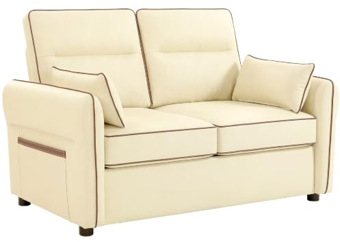 HOMCOM 2-Sitzer Kunstleder-Sofa mit Kontrastbesatz Beige
