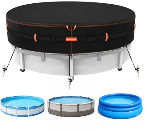 Neuradical Grande Bâche Piscine Ronde 488cm Anti-UV avec Fixation Renforcée | Couverture Piscine Hors Sol 16ft, Oxford Résistant Vent et Intempéries, Protection Extérieure Durable Toutes Saisons