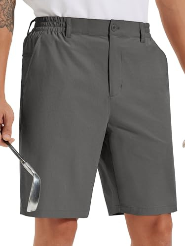 yuyangdpb Men's Golf Shorts 9 (23cm) Casual Shorts Quick Dry Lightweight Work Shorts Chino Shorts with 3 Pockets Darkgrey L