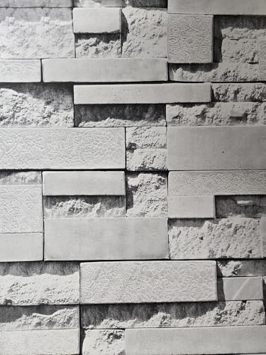 WPE® Realistic Grey White 3D Slate Stone Brick Effect Smooth Vinyl Wallpaper – Faux Stone Wall Covering, Paste The Wall, Washable, 9.5m x 53cm Roll – HM12-1304