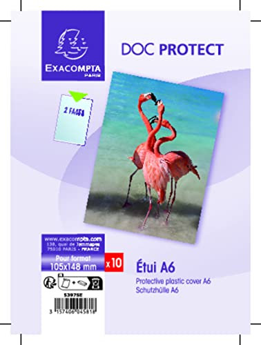 Exacompta 5397SE Packung (mit 10 Schutzhüllen, für Ihre Dokumente DIN A6, 10,5 x 14,8 cm, aus glattem PVC 150µ) 10er Pack transparent