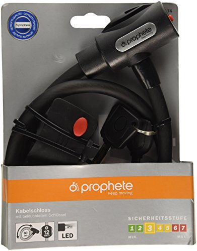 Prophete Kabelschloss Schwarz 80 cm – Wendeschlüssel mit Laser-Cut-Technologie, Schließautomatik, Halter für Sattelstützen, 2 Schlüssel (davon 1 beleuchtet), Ø 12 mm
