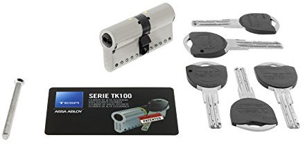 Cylindre TK100 TESA Profil Euro Double 30x60, Came R15, Finition Nickel. 5 clés.