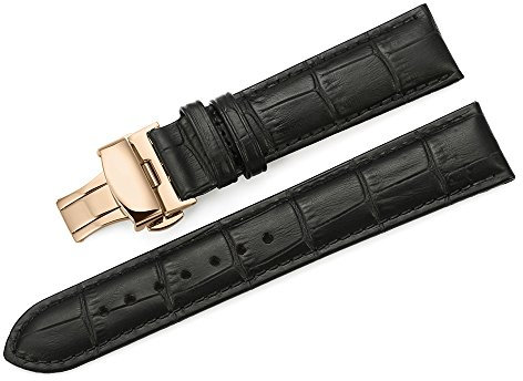 iStrap 18 mm echtem Kalbsleder Leder gepolstert Faltschließe Kroko Armbanduhr Band – Schwarz 18