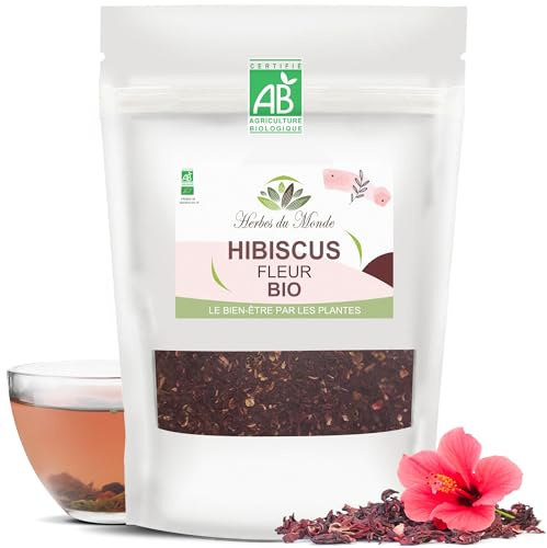 Herbes du Monde - Tisane d’Hibiscus Bio | Fleur Coupée | Infusion Détox & Tonifiante - Bissap Karkadé - 170g | Certifiée AB