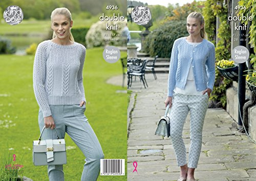 King Cole 4936 Knitting Pattern Womens Raglan Cardigan and Sweater in King Cole Luxury Merino DK,Multicolor,28 - 46 (71cm - 117cm) Bust.