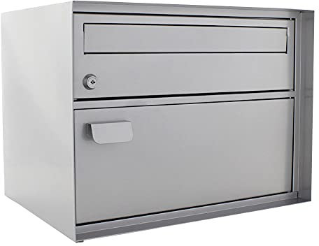 Profirst Mail PM 200 Briefkasten Silber HxBxT 310x415x305 mm unterer Einwurf mit Schnappverschluss oberer Einwurf Zylinderschloss mit 2 Schlüssel freistehend oder Wandmontage