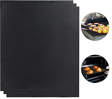 12 x BBQ Grillmatte, Antihaft-Beschichtung, zuschneidbar, wiederverwendbare Grillfolie, 0,3 mm dick, 40x50cm, schwarz