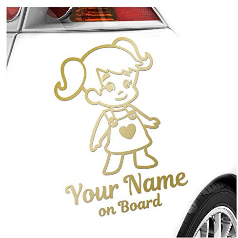 Kiwistar - Babyaufkleber - Gold - Mädchen Zöpfe Herz Sticker - mit Wunschtext individuell personalisiert + on Board 15cm - für Auto, Motorrad, Fahrrad, Tuning