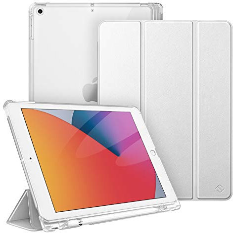 FINTIE Custodia per iPad 10.2 Pollici 9a / 8a / 7a Generazione (2021 2020 2019) con Built-in Pencil Holder - Sottile Leggero Semi-Trasparente Cover Case con Auto Sveglia/Sonno, Argento