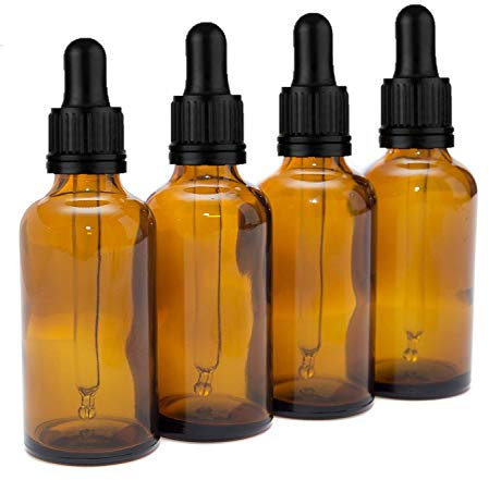 Aura 50ml Amber Glass Bottles with Glass Pipettes - Pack of 4
