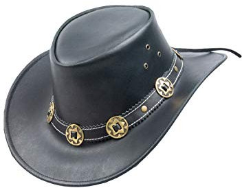 Black Jungle YARRAM Lederhut, Westernhut, Australienhut, Cowboyhut Concho (Schwarz, XXL)