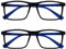 OPULIZE Ink Lessebrille 2er Pack Groß Rechteckig Rahmen Federscharniere Kratzfest Schwarze Blauen Bügeln Herren Damen RR4-1 +3.50