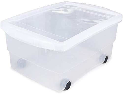 Ondis24 Kunststoffbox mit Deckel und Rollen, Rollbox 80 L, Spielzeugkiste, Kiste stapelbar, Aufbewahrungsbox transparent (80 Liter)